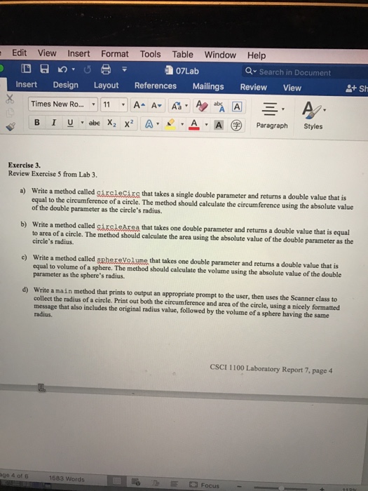  ex3 Review Exercise 5 from Lab 3. a) Write a method