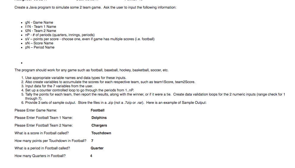 THE GAME SCORING Create a Java program to simul ate some 2