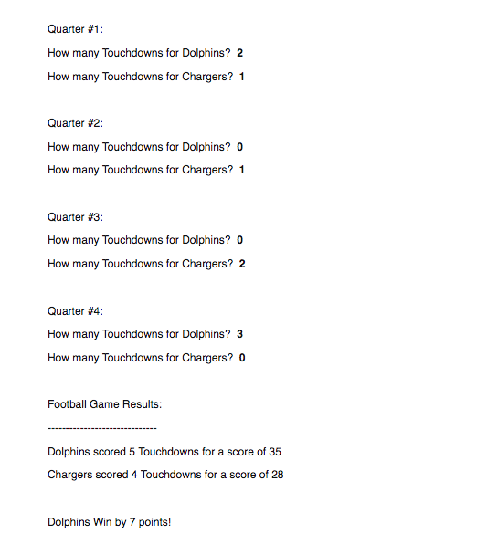 team game. Ask the user to input the following information gN Game