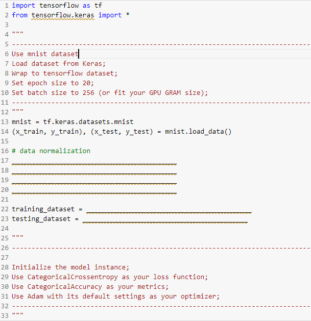 the missing part to implement logistic regression with TensorFlow. Use softmax to