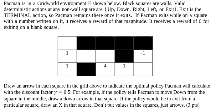 I need help drawing a gridworld problem: Pacman is in a Gridworld
