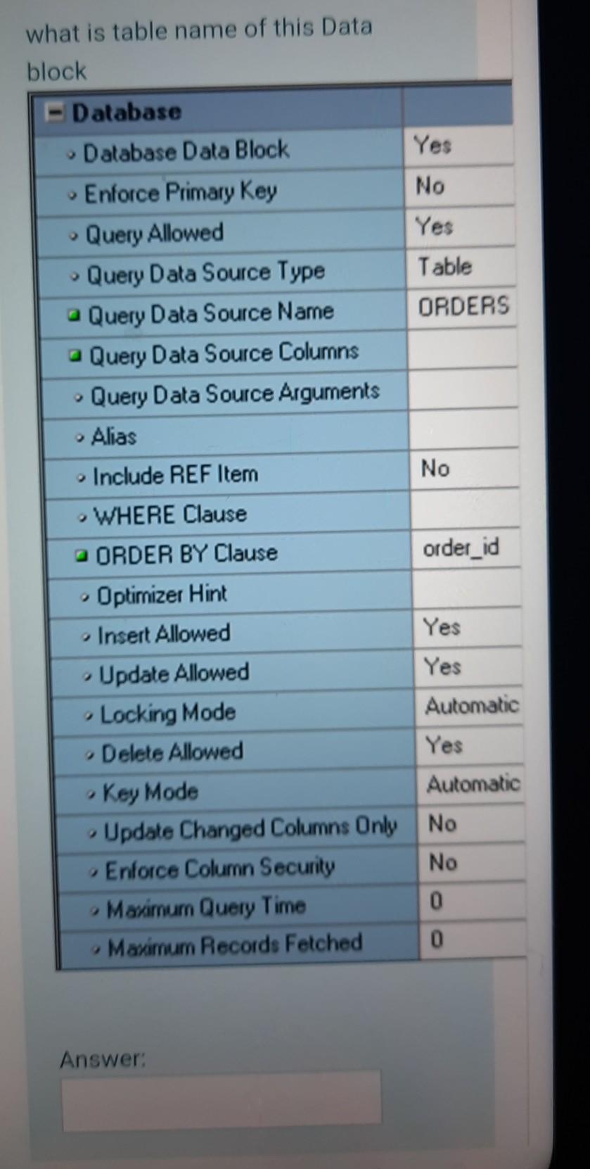 what is table name of this Data block Database Database Data