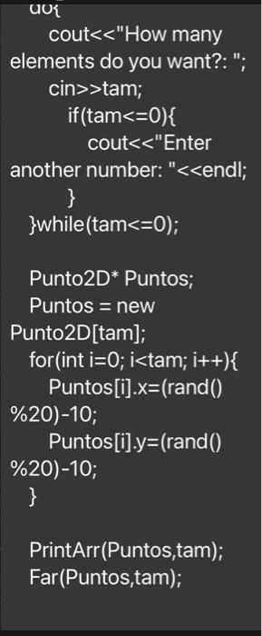 2) Defines an array of 2D points, where the size will be