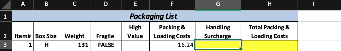 A B C D E F G H 1 Packaging List