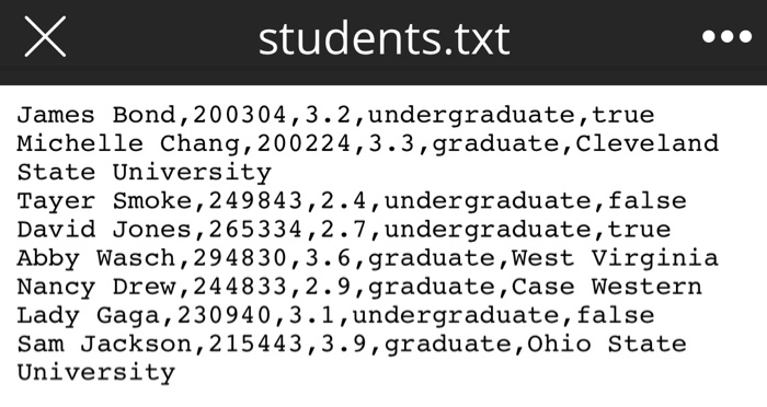 b = new BufferedReader(f); String line = ""; ArrayList students=new ArrayList(); while((line=b.readLine())!=
