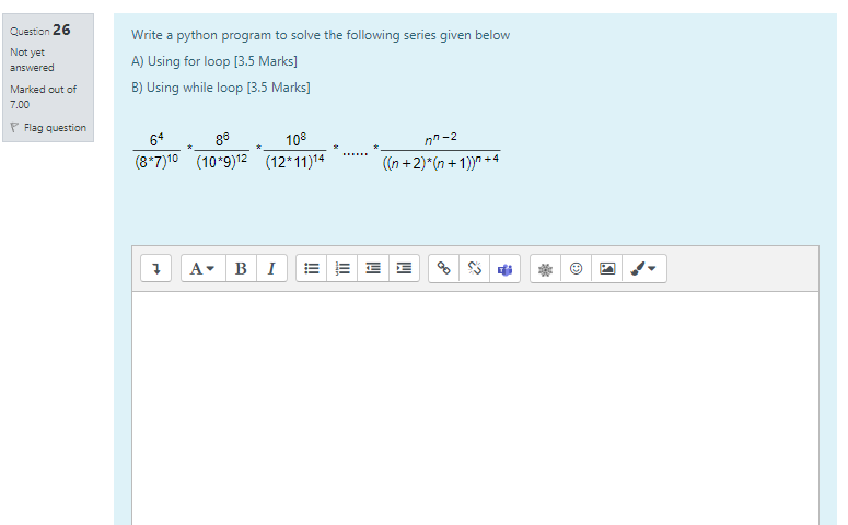  Question 26 Not yet answered Write a python program to solve
