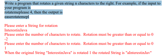 Java programming Write a program that rotates a given string n characters