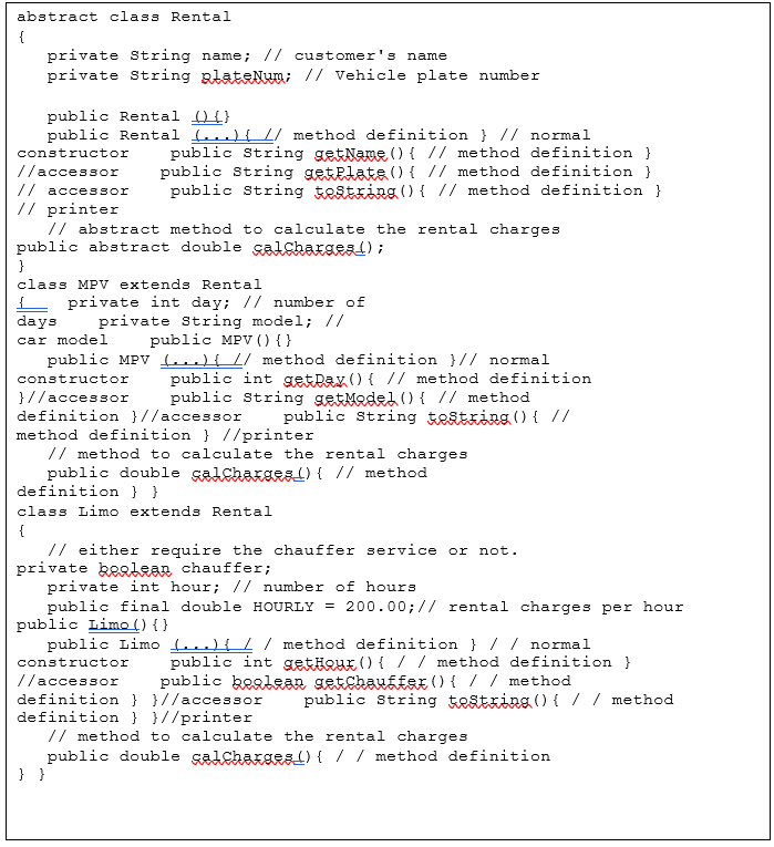 Given the following inheritance hierarchy and the definition for the Rental, Limo