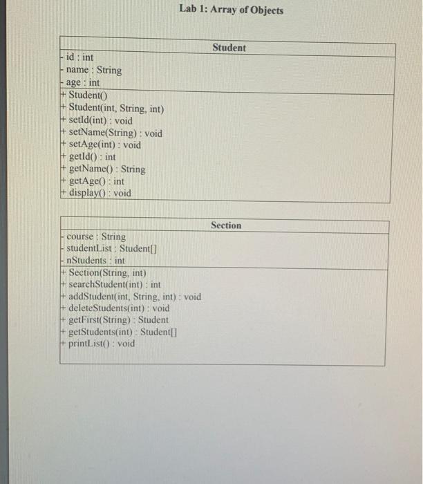  Lab 1: Array of Objects Student - id : int name