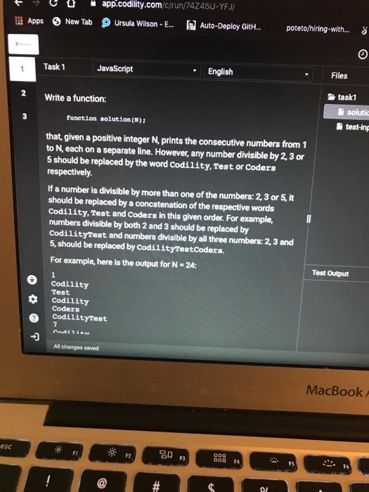 in javascript please app.codility.com/c/run/74Z45U-YFJ/ !!! Apps New Tab Ursula Wilson - E...