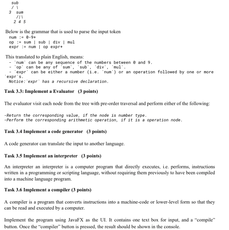 Parser in Java and JavaFX JavaFX (30 Points) You are required to