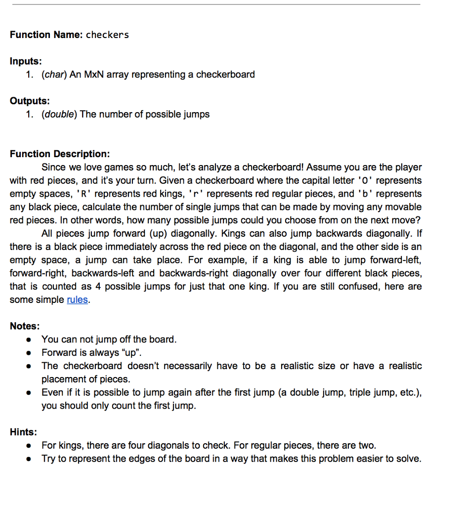 Write a matlab code to satisfy the following function conditions Function Name:
