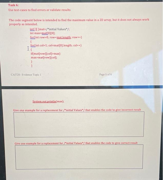  Task 6: Use test cases to find errors or validate results