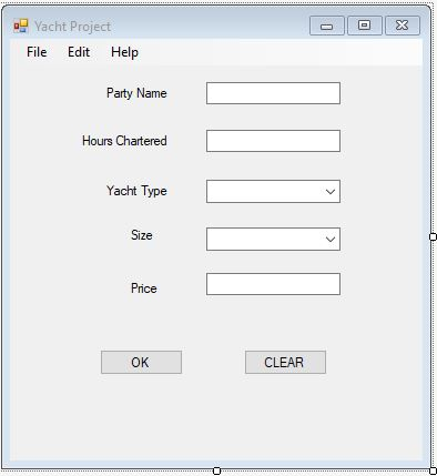 VISUAL BASICS: Create a project to input chartering information about yachts and