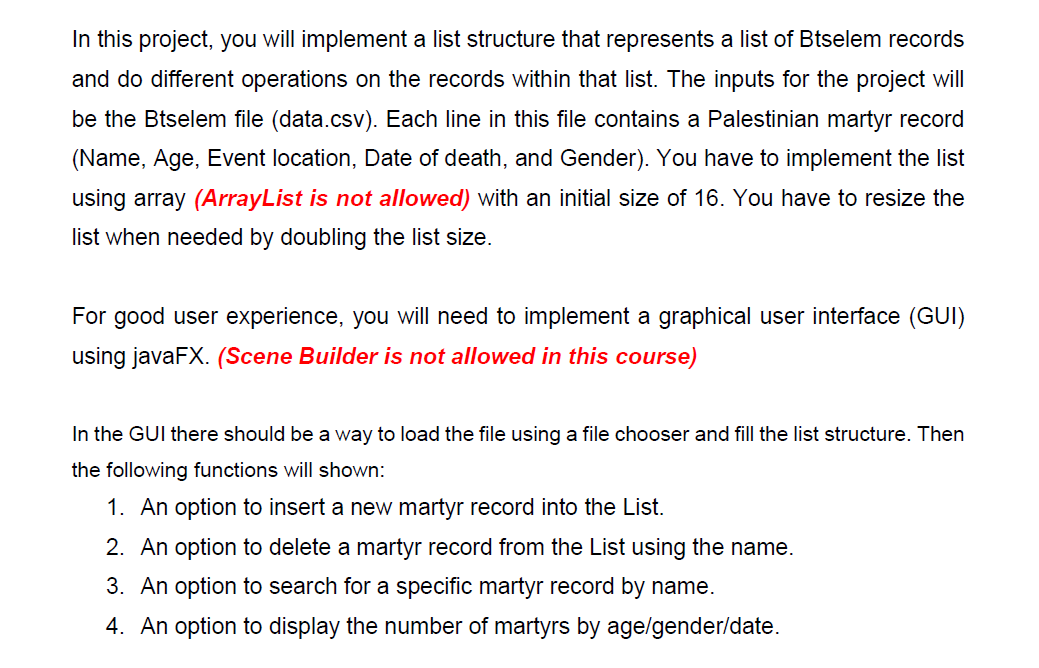  write the full java code with full implemantation for all methods