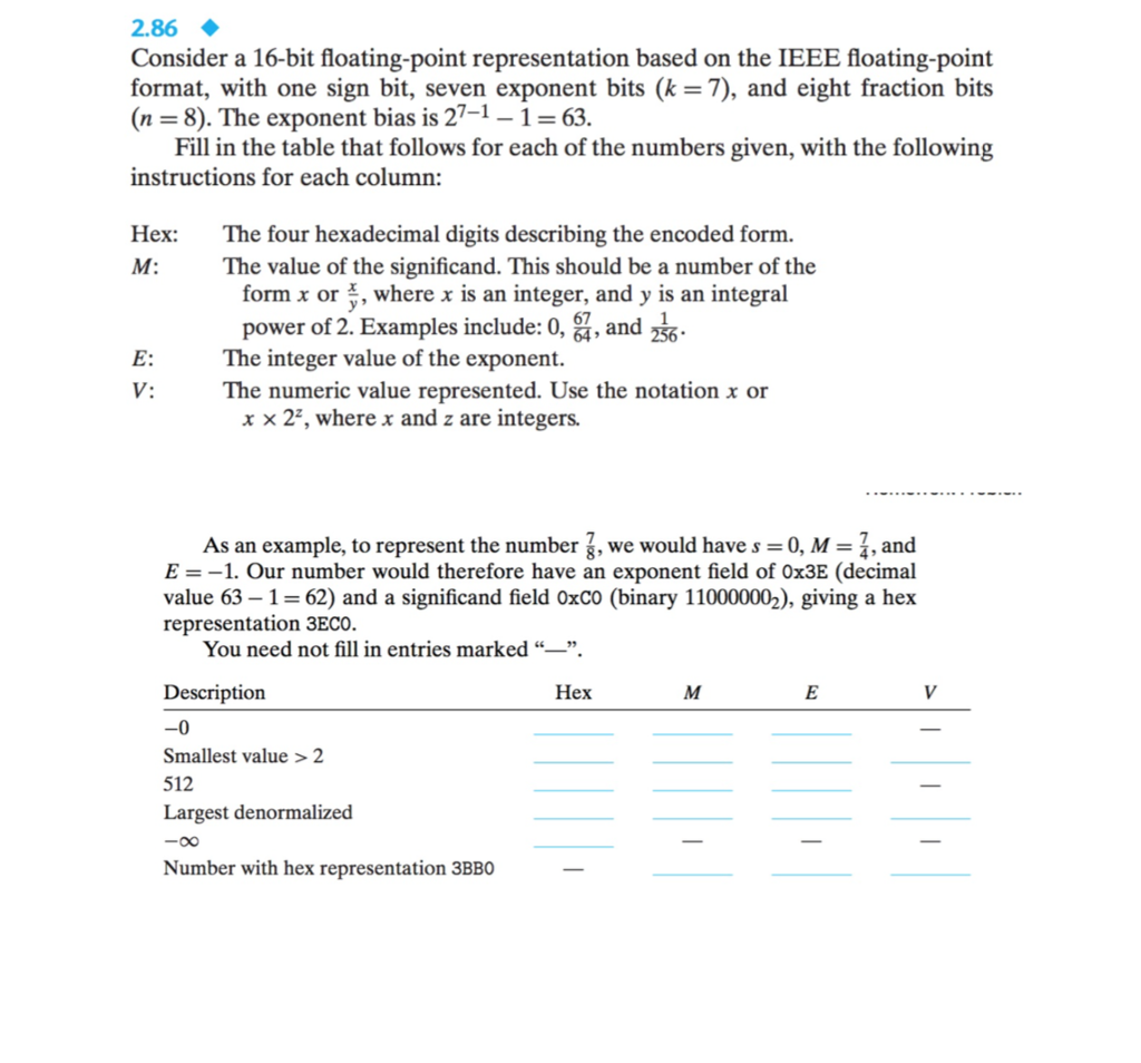  Assembly language class 2.86 Consider a 16-bit floating-point representation based on