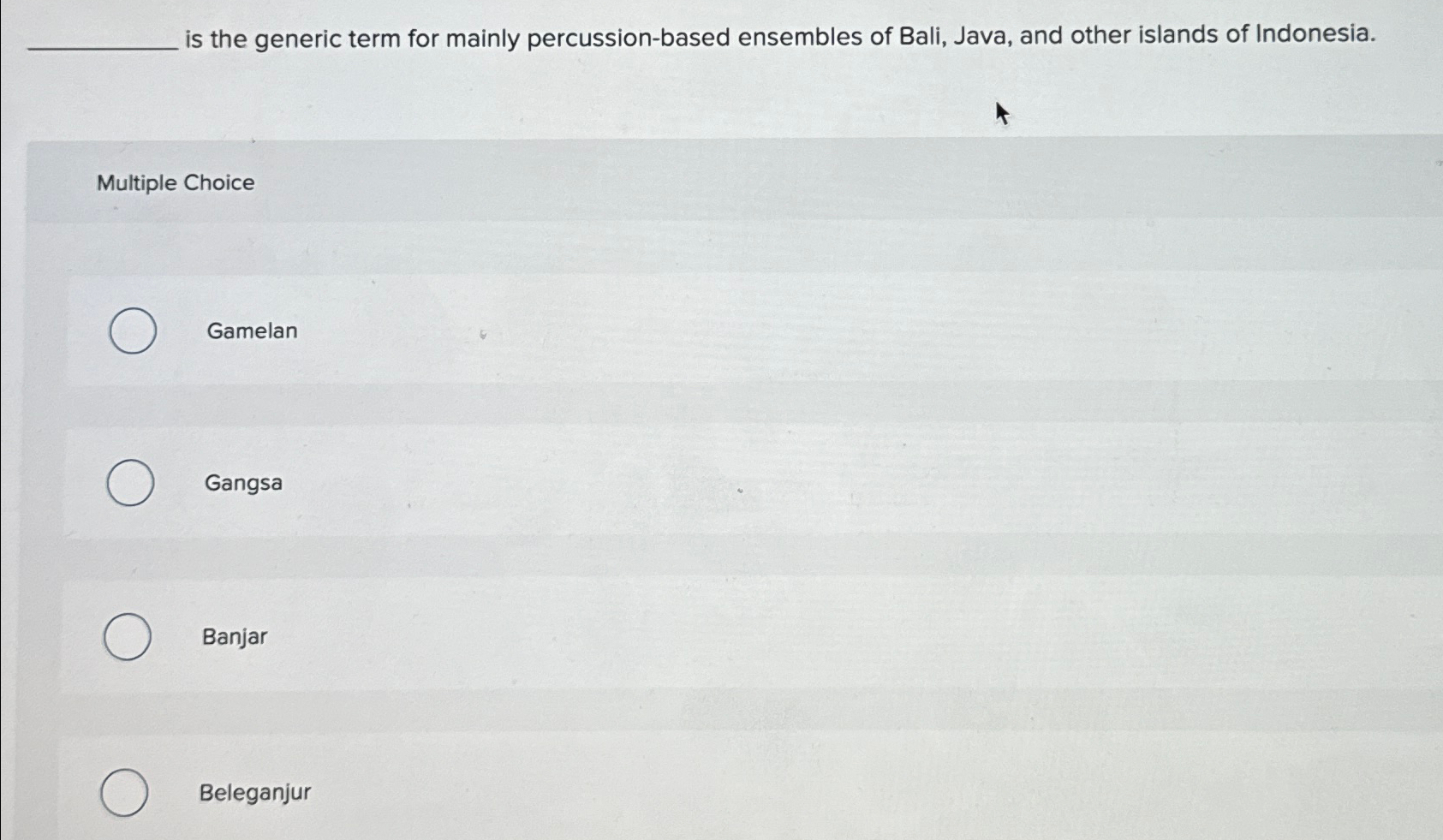  is the generic term for mainly percussion-based ensembles of Bali, Java,