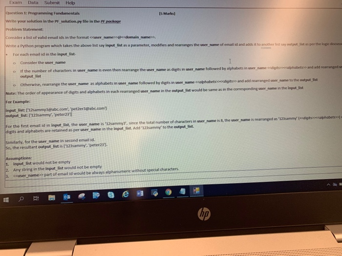  Exam Data Submit Help Question 1: Programming Fundamentals IS Marks) Write