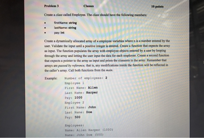  Using c++ Problem 3 Classes 10 points Create a class called