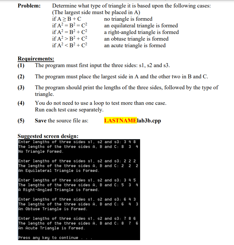undefined Problem: Determine what type of triangle it is based upon the