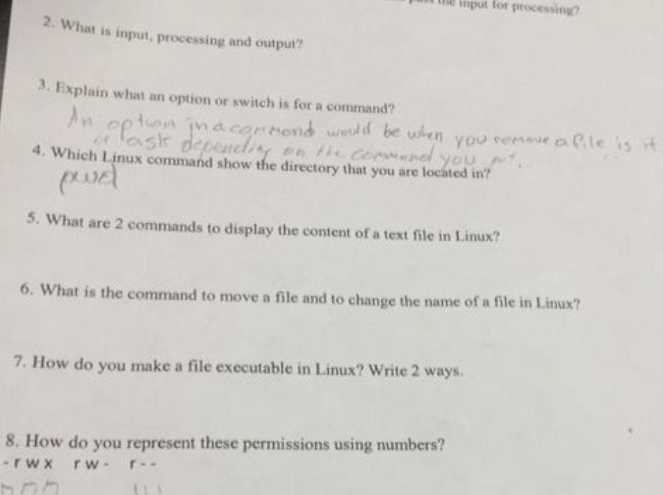  Linux command answer all of the question from 2 to 8