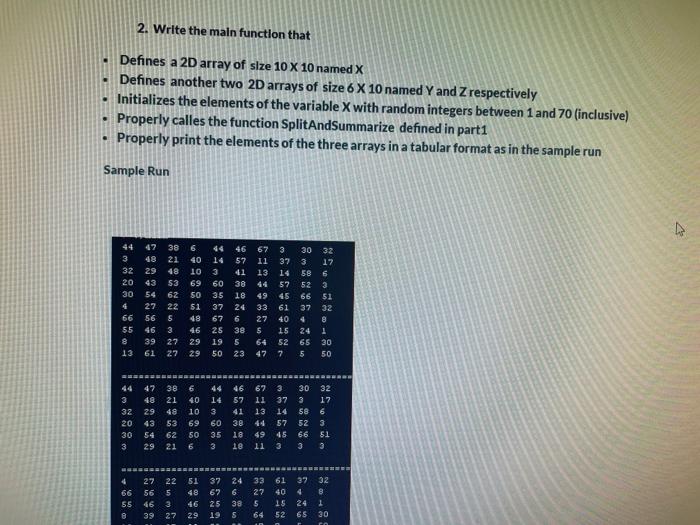 (20) two dimensional arrays all of type Integer. The received arrays are