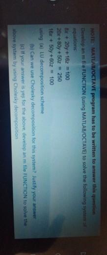 Please help NOTE MATLAB/OCTAVE program has to be written to answer this