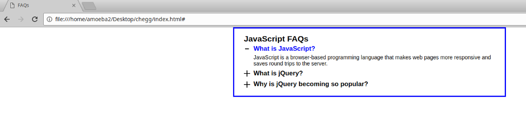 Please modify my the faqs.js file so my jQuery will operate properly