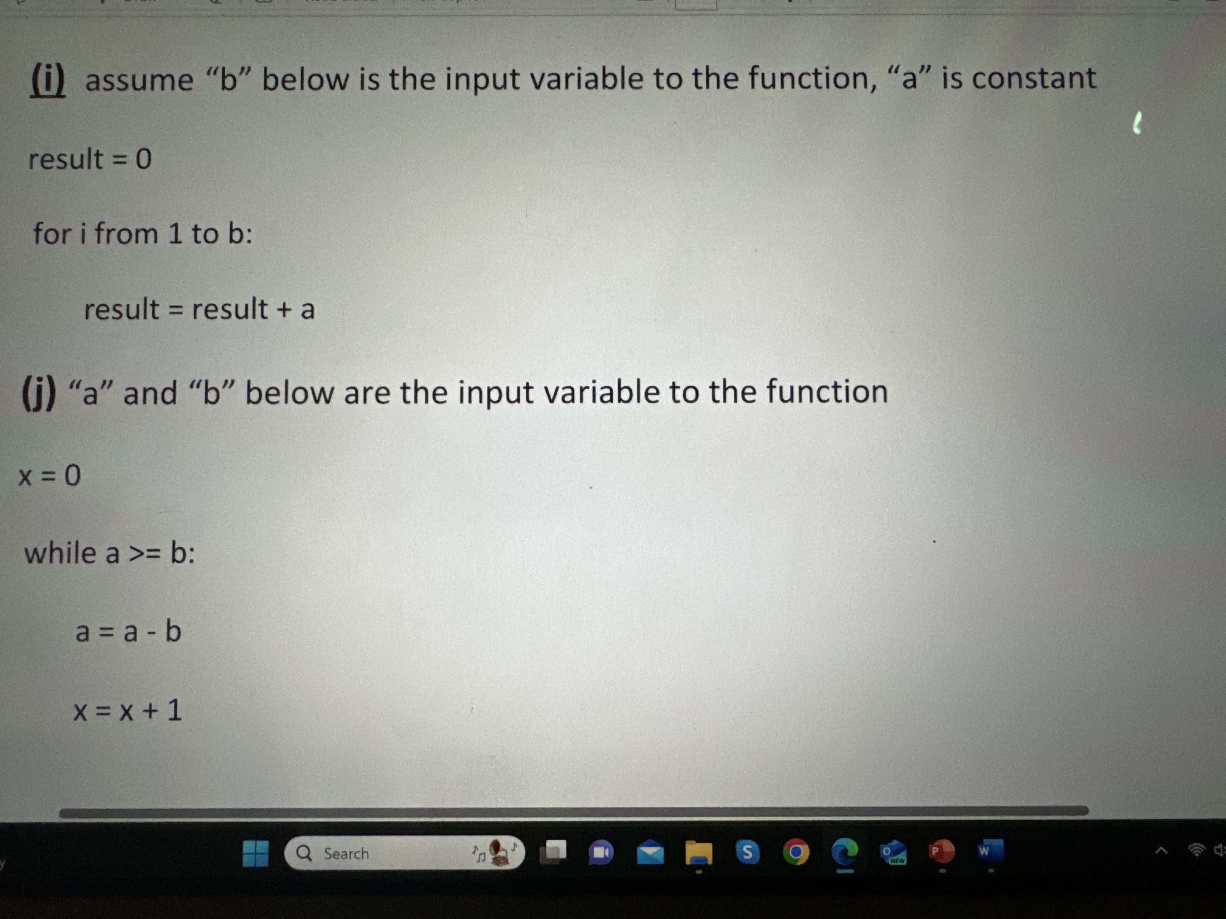  Q1: Provide the runtime (big O) for each part below a)