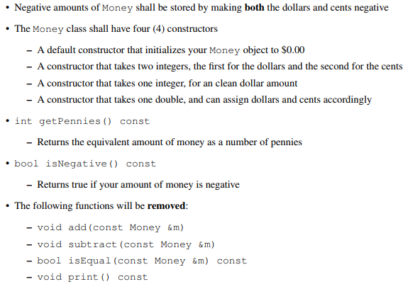 Object-Oriented Programming C++ - I need a class called Money to be