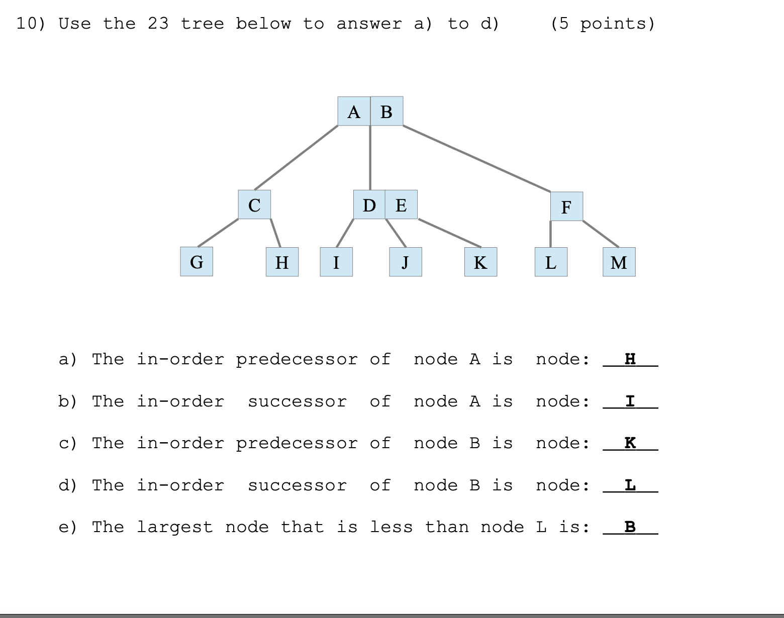  Use the 23 tree below to answer a) to d)(5 points)