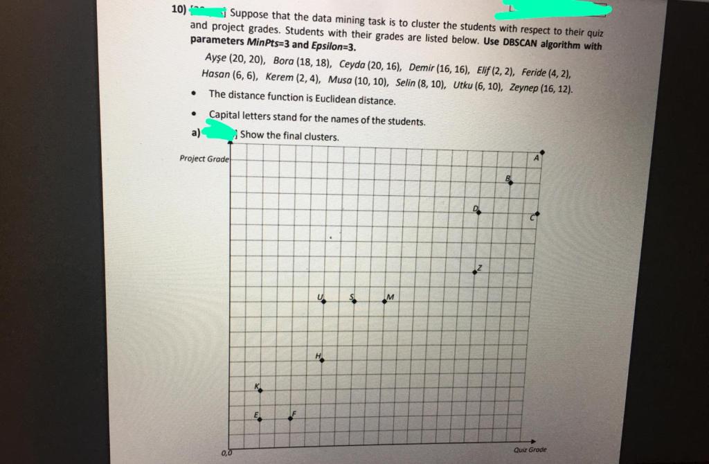10) - Suppose that the data mining task is to cluster