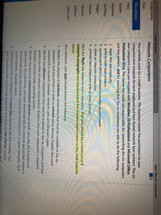  gnments Network Components Chat You currently work for a small business.