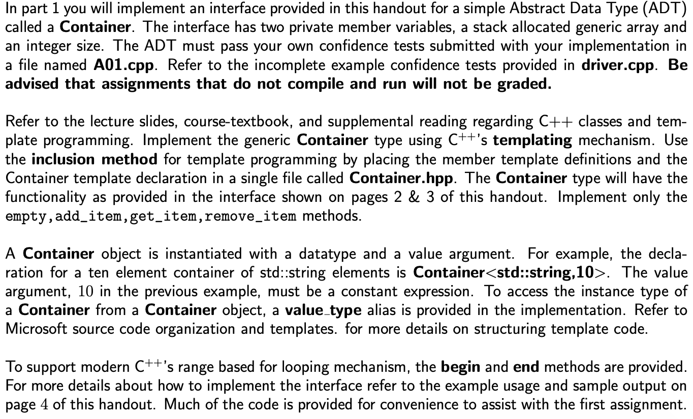  In part 1 you will implement an interface provided in this