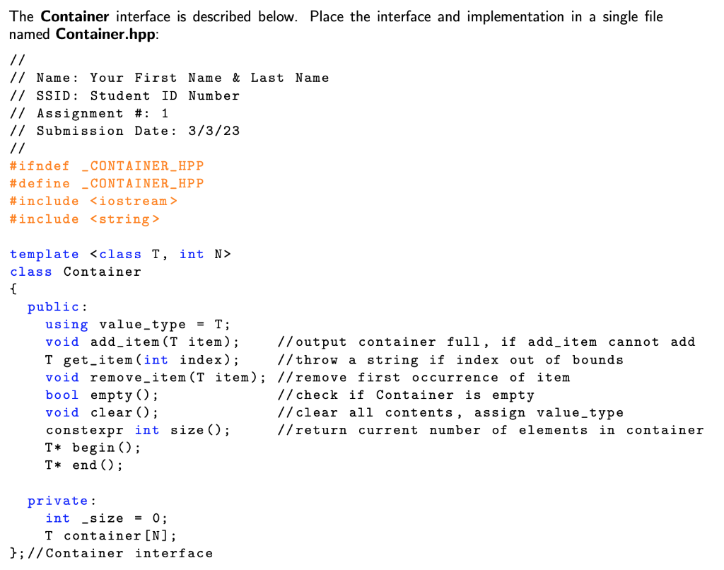 handout for a simple Abstract Data Type (ADT) called a Container. The
