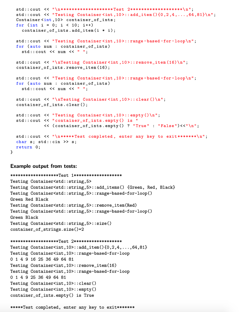 an integer size. The ADT must pass your own confidence tests submitted