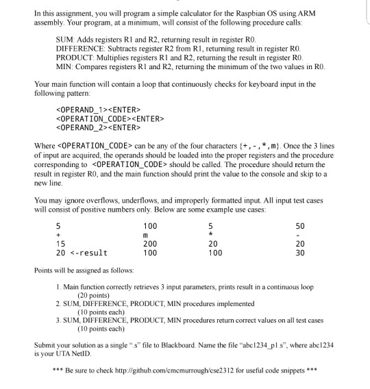 In this assignment, you will program a simple calculator for the