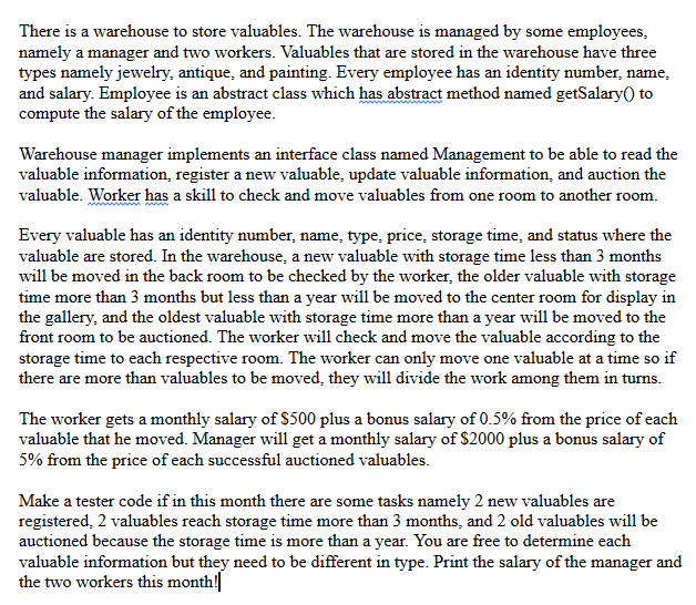 Need help writing a java tester code based on the scenario below