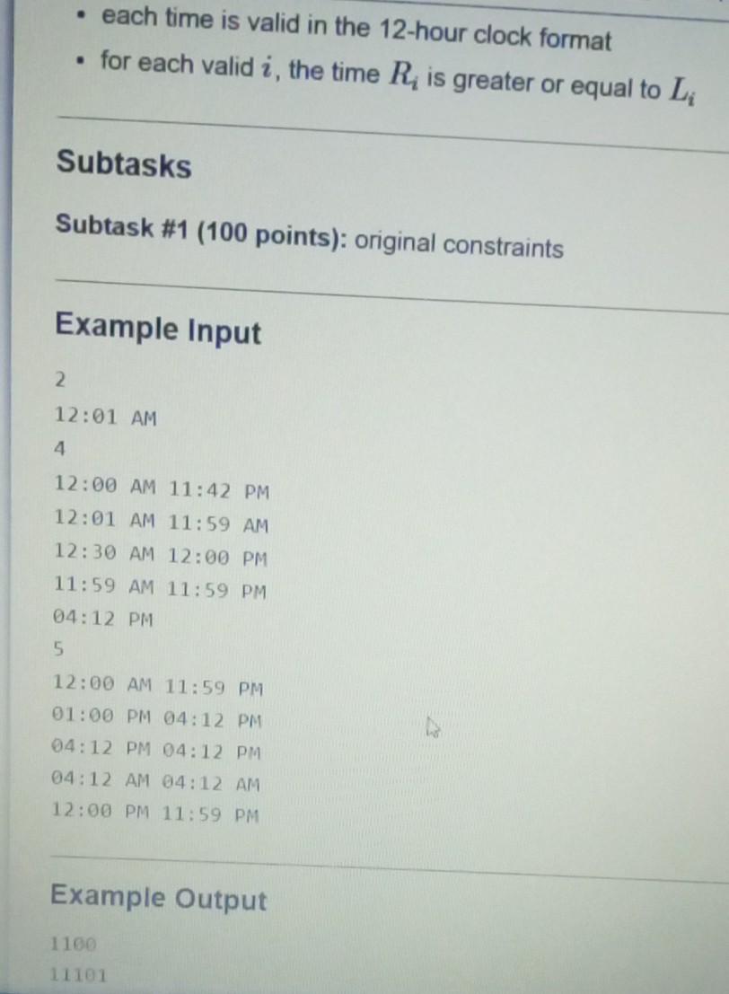 is a string in the format "HH:MM AM" or "HH:MM PM" (without