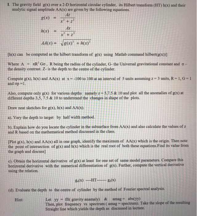  By using ( matlab ) please .. I. The gravity field