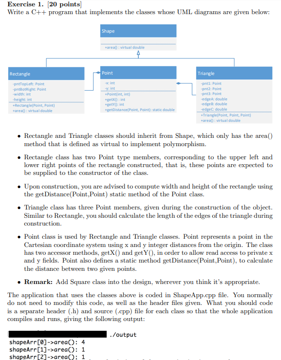  Shape.h #pragma once class Shape { public: virtual double area() const