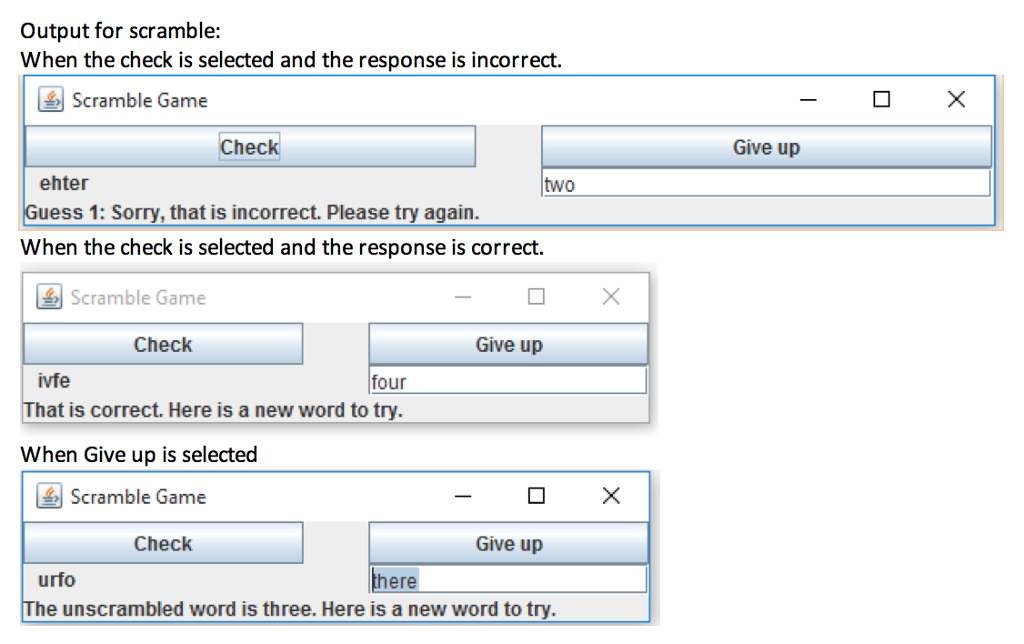 hold scrambled versions of those words. Your Java code can initialize these