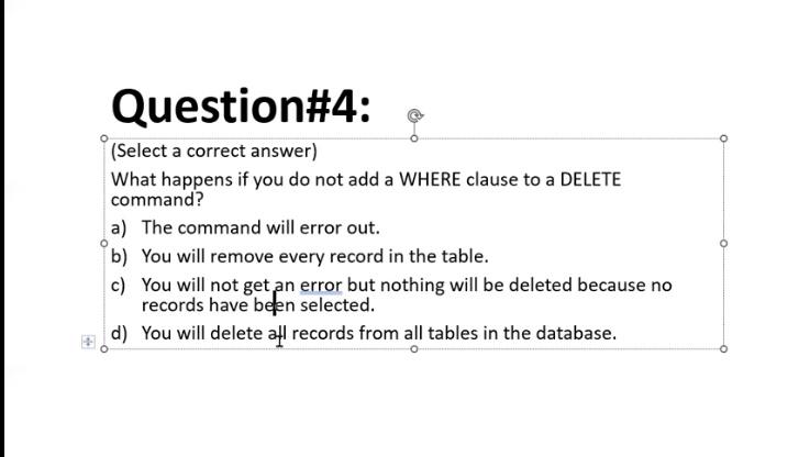  Question#4: (Select a correct answer) What happens if you do not