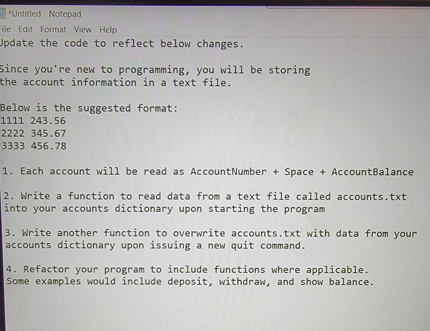  ile Edit Format View Help Jpdate the code to reflect below