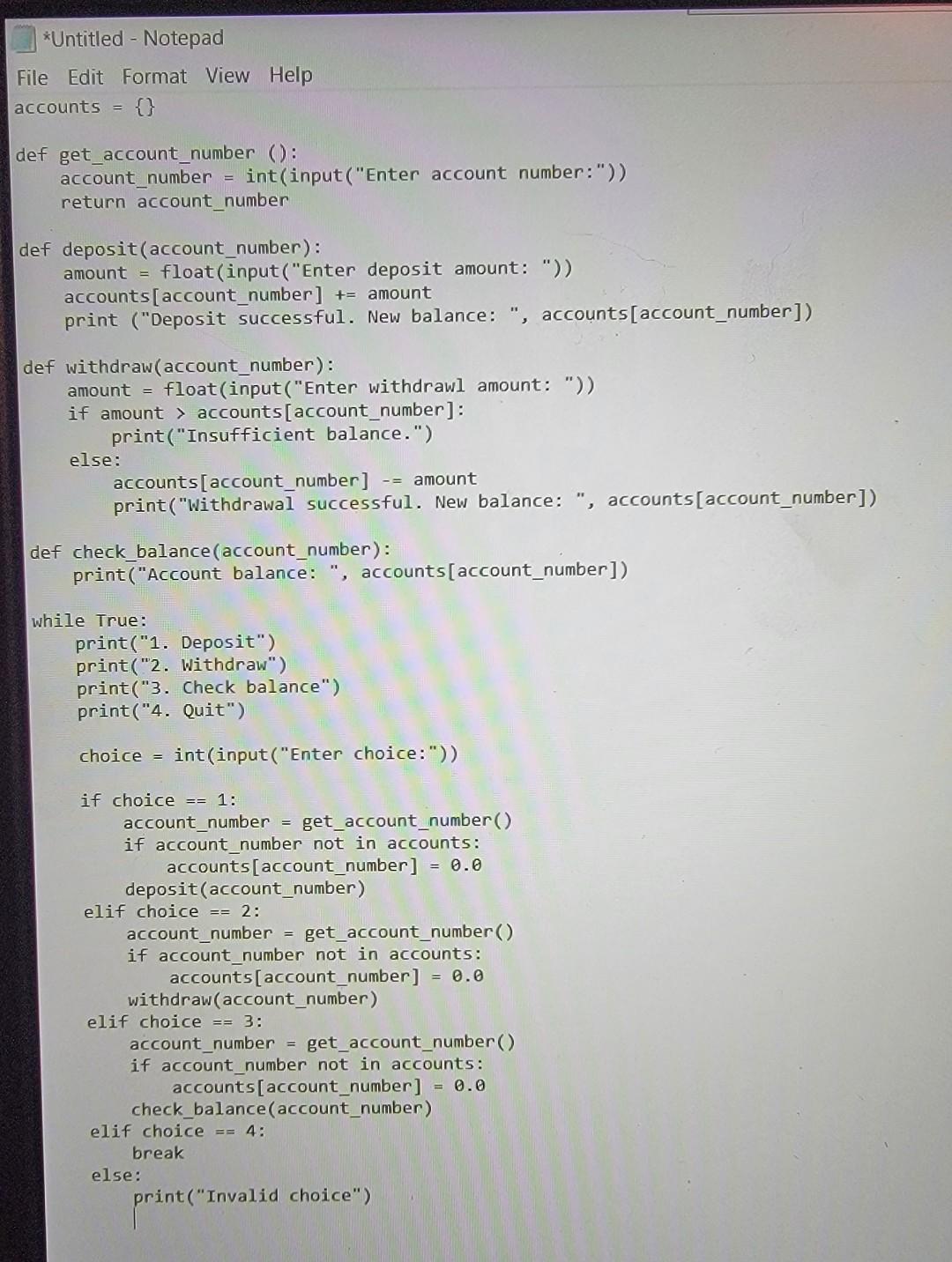 changes. Since you're new to programming, you will be storing the account