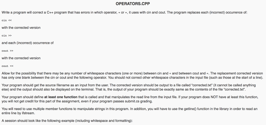 OPERATORS CPP Write a program will correct a C++ program that