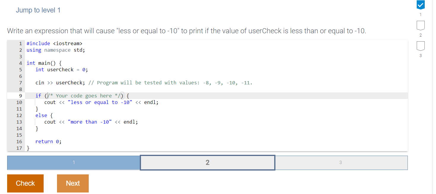  Jump to level 1 Write an expression that will cause "less