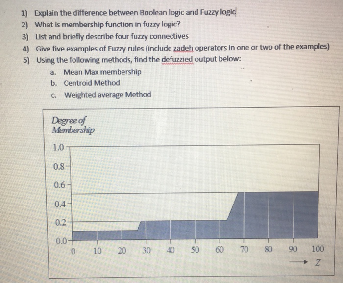  Explain the difference between Boolean logic and Fuzzy logic j What