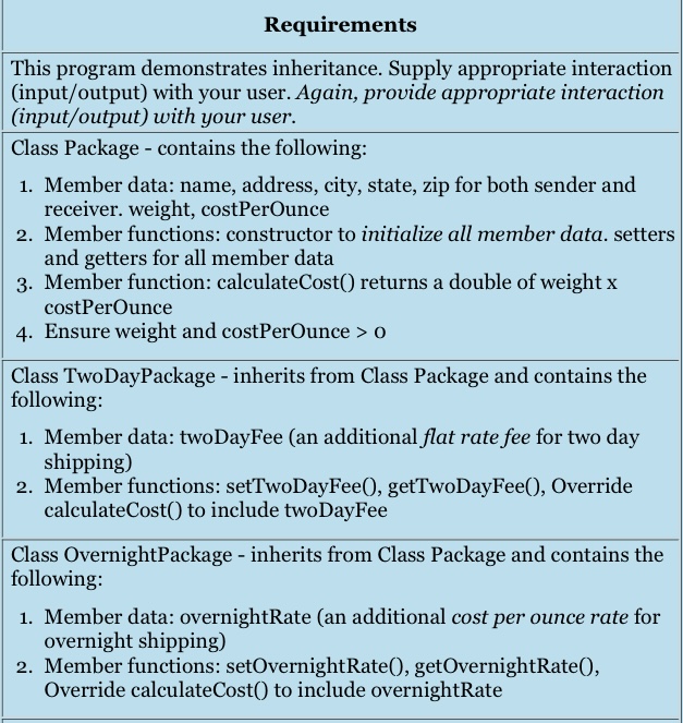 C++. With comments for explanation please! Requirements This program demonstrates inheritance. Supply