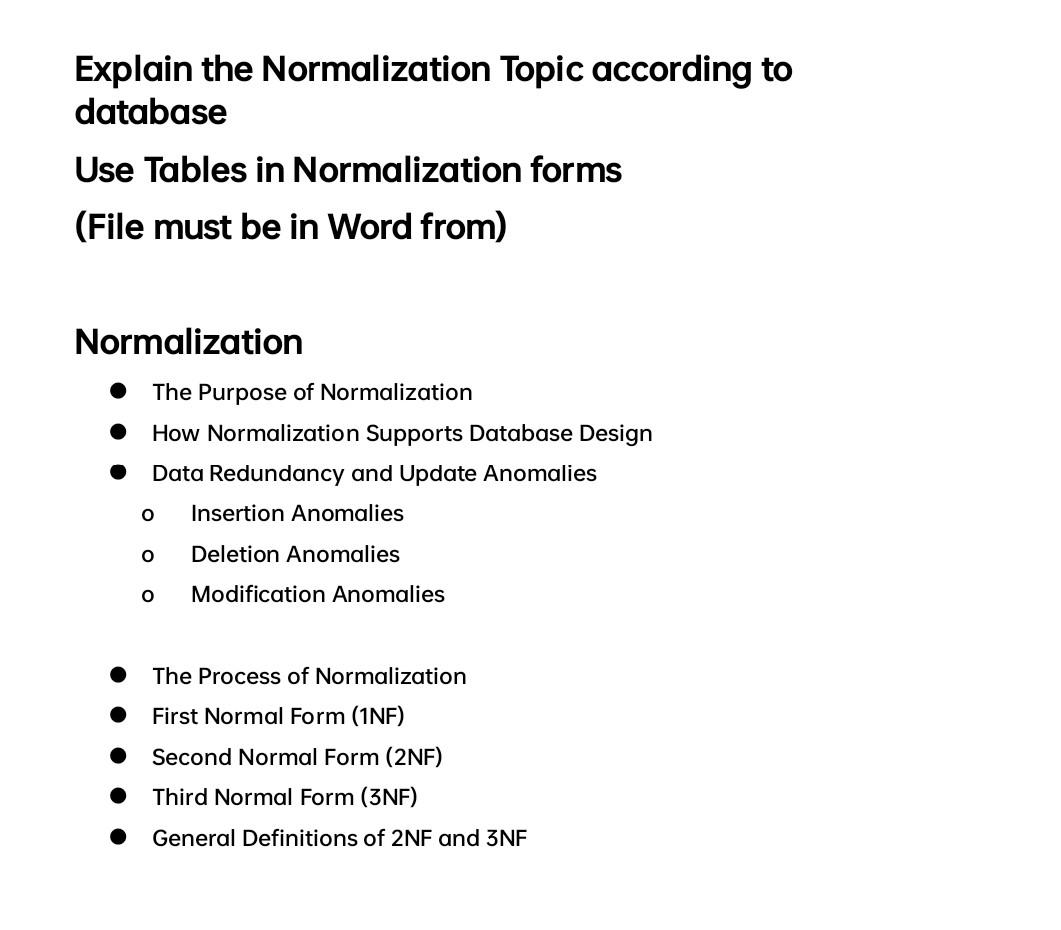  Explain the Normalization Topic according to database Use Tables in Normalization